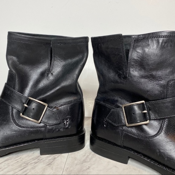 Frye Natalie Engineer Black Short Leather Boot 7 - Picture 8 of 15